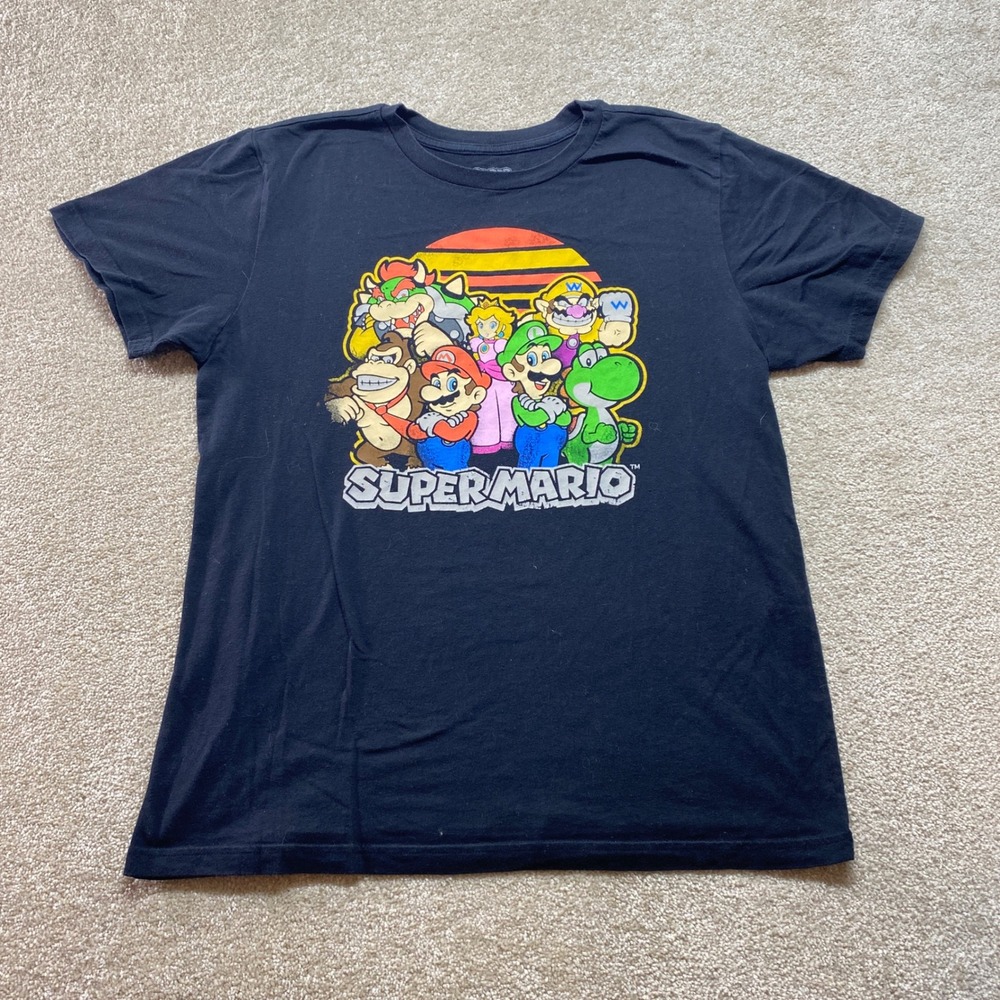 Super Mario Shirt Mens Large Black Nintendo Video Game Tee Graphic Tee